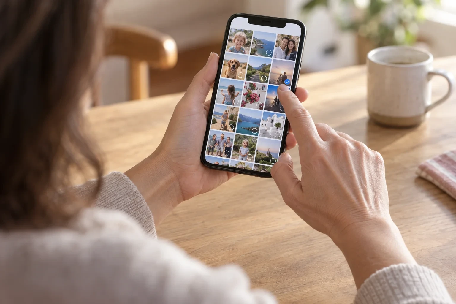 Osoba bira digitalne fotografije na telefonu za svoj album